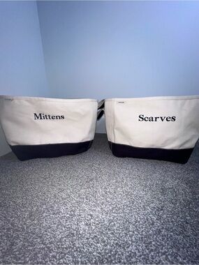 LANDS END Canvas Storage Bins — "Mittens" & "Scarves" Set in Cream and Black